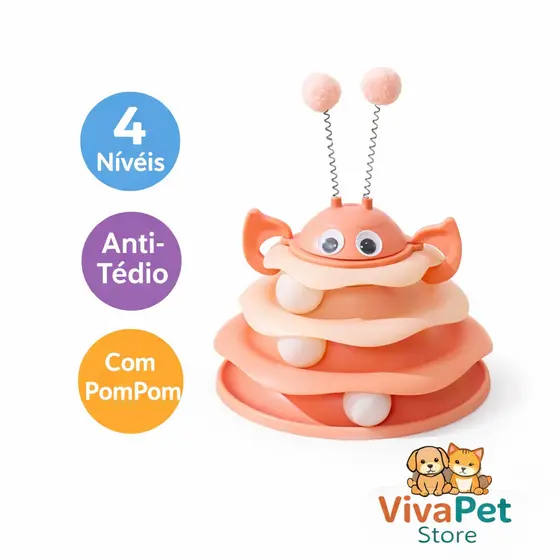 Brinquedo Interativo para Gatos Torre com Bolinhas Giratórias e PomPom com Mola Anti-Tédio 3 Níveis Colorido
