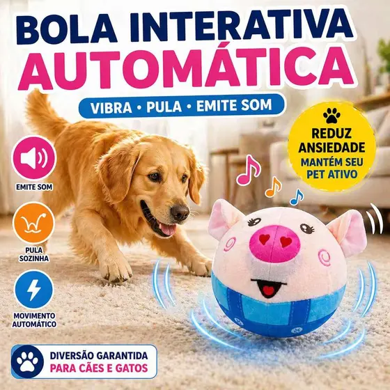 Bola Interativa para Cães com Movimento Automático Vibra e Pula Brinquedo Pet Pelúcia Resistente