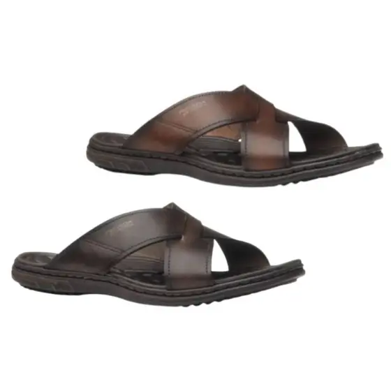 Chinelo Masculino Pegada Em Couro Cruzado Plus Size 45 ao 48