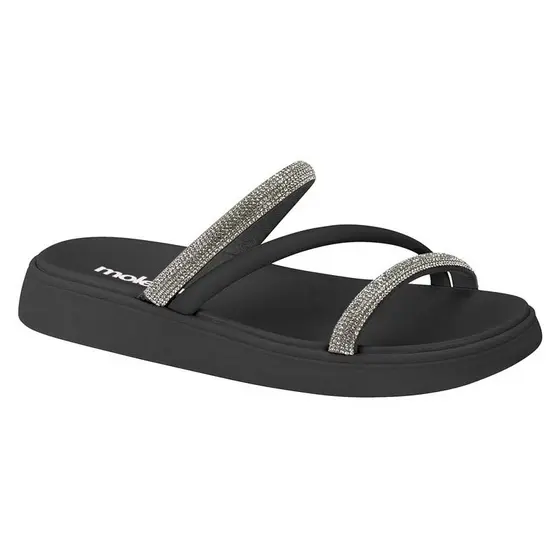 Chinelo Feminino Moleca Flatform Slide Glamour Strass Brilho