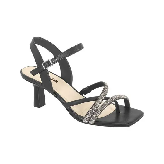 Sandália Feminina Moleca Tiras Cruzadas Strass Salto Médio