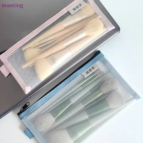 [maoting] Bolsa De Maquiagem Lipsti Bolsas De Armazenamento De Pincéis Estojo De Malha Transparente Para Estudantes Orga