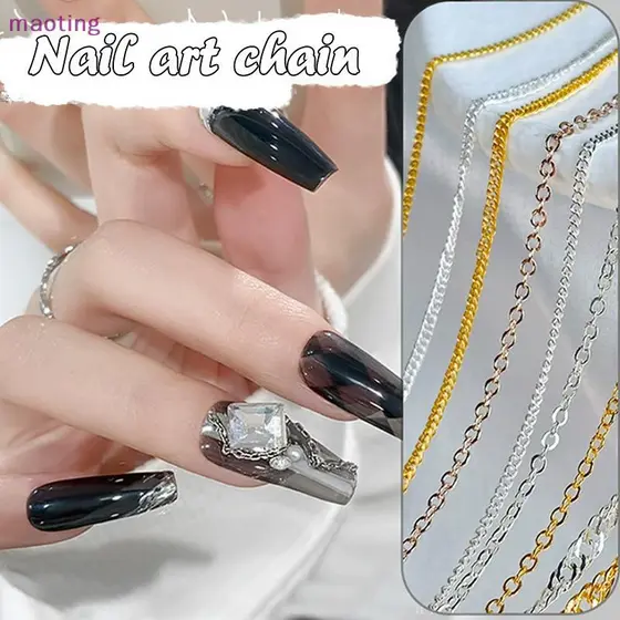 [maoting] Correntes Para Unhas Ouro Prata Contas De Pedra 50 Cm Decoração 3D Metal Bola De Aço Estilo Punk De Joias Char