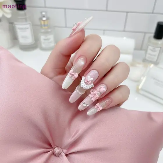 [maoting] 50 Peças Amuletos De Unhas Com Laço Rosa Claro Fita De Resina 3D Decoração De Arte De Unha Mini Gravata Borbol
