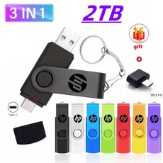 Disco flash HP 2TB 3-Em-1 USB Micro Tipo-c OTG Unidade 1TB 512gb 256gb 128gb 64gb 32gb 16gb Pendrive Para Telefone Andro