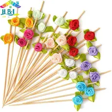 Heheshoph & L Flor Cotail Pis Bambu Rosa Toothpis 100pcs 4.7 Polegadas Multicolor Food Stis Para Aperitivo Frutas Sobrem