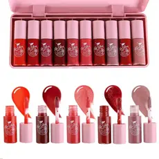 Rosa Espelho Perolado Brilho Labial 10 Pçs/Set Brilhante Tintura Líquido Mancha Hidratante Bonito Água Geléia Lantejoula