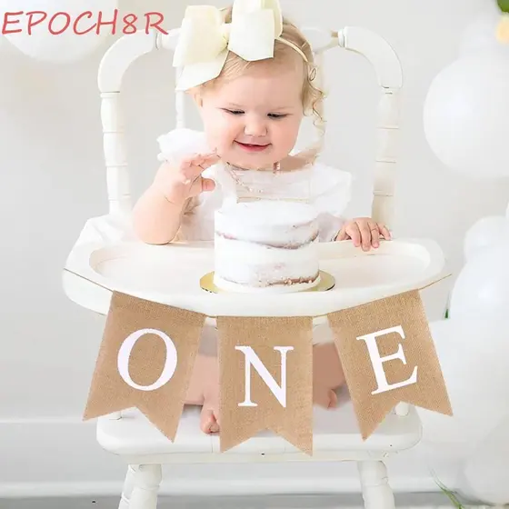 EPOCH8R Burlap ONE Garland , Banner Bandeira Da Cadeira Pendurada Em Papel , Material De Festa De Aniversário