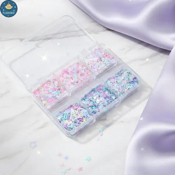 PLUMHOME 3D Lantejoulas Estrela Meia Lua Nail Art Glitter Decorações Holográficas Para Experiência Criativa De Manicure