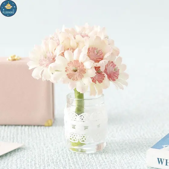 PLUMHOME 1 : 12 Casa De Bonecas Crisântemo Vaso De Flores Modelo Boneca Em Miniatura Decoração De Micro Cena Arranjo Flo