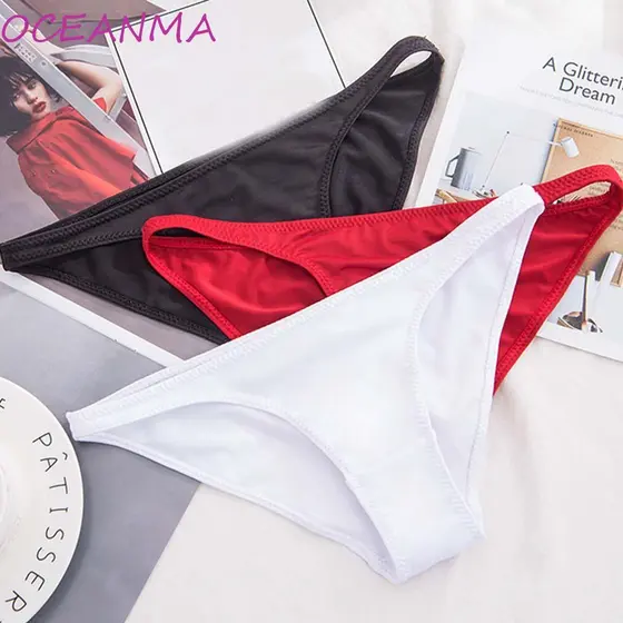 OCEANMA Calcinha Feminina Cintura Baixa Macia Nádegas Meio Cobertas Masculinas Cor Sólida