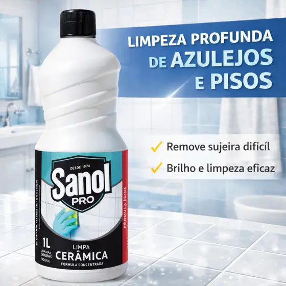 Limpa Cerâmica 1 Litro Sanol Pro Limpeza Profunda para Pisos