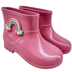 Galocha Bota Rosa Menina Arco Iris Para Chuva Frio Impermeavel