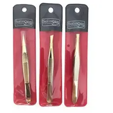 Kit 3 Pinças Solingen Para Designer De Sobrancelhas (Chanfrada + Agulha + Reta )