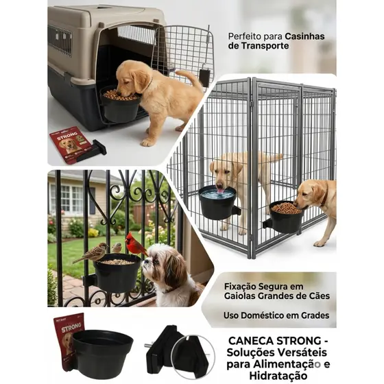 Comedouro e Bebedouro Acoplavel  Cão Gato Pets Aves Caixa de Transporte