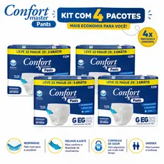 Kit 4 Pacostes de Fralda Confort Master Pants Totalizando 128un
