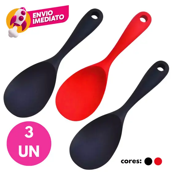 Kit 03 Un Colher Arroz Silicone Para Panela Elétrica Antiaderente Multiuso Preparar Servir