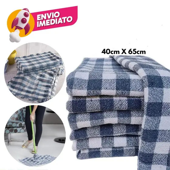 Kit Pano Chão Saco Xadrez Para Limpeza Geral Duplo Grande Algodão Grosso Faxina Residencia Comercio
