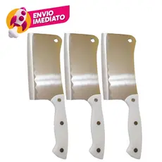 Cutelo Machadinha Inox 6” Profissional Chef Facão Cozinha Açougueiro Cabo Branco Kit C/1, 2 ou 3 Un
