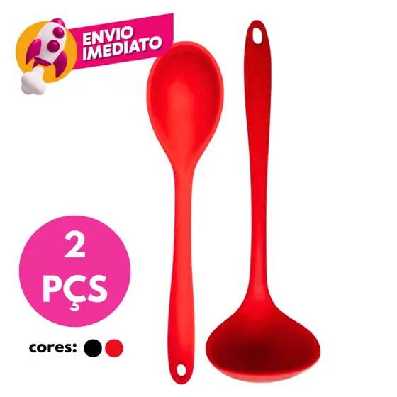 Kit 01 Concha Para Feijão Sopa E 01 Colher Arroz Silicone Maciço Resistente Cozinha Panela