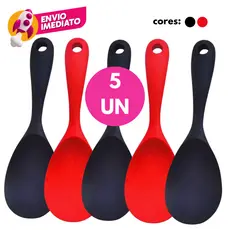 Kit 05 Un Colher Arroz Silicone Para Panela Elétrica Antiaderente Multiuso Preparar Servir