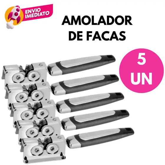 Afiador Amolador Faca E Tesoura Cozinha Inox E Cabo ABS Profissional Manual Kit C/03 ou 05 Un