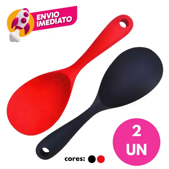Kit 02 Un Colher Arroz Silicone Para Panela Elétrica Antiaderente Multiuso Preparar Servir