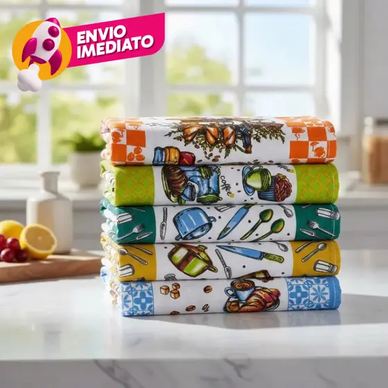 Kit Pano Prato Guardanapo Copa Cozinha Secar Louça Atoalhado Felpudo Premium 40x60 Estampa Sortido