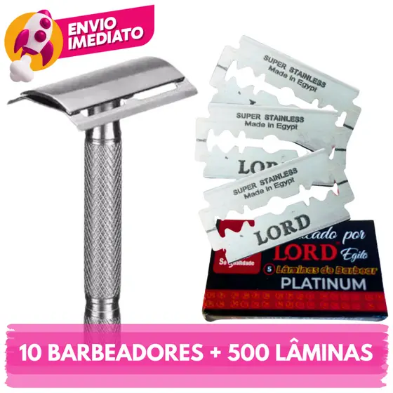 Kit Aparelho Barbeador Metal Clássico Manual Retrô  E Lâmina Platinum Para Barbeador E Navalha