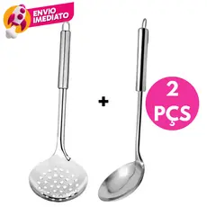 Kit Escumadeira Universal Premium Inox + Concha Servir Feijão Molho Caldo Sopa C/02 Ou 04 Un