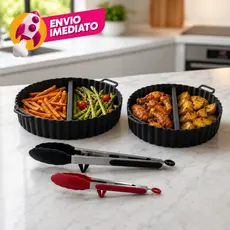 Kit Forma Air Fryer + Pegador Pinça Culináraria Inox e Silicone Multifuncional Tamanhos 27 e 34cm