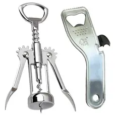 Kit Saca Rolha Manual Garrafa Vinho E Abridor 2x1 Lata E Garrafa 14,5cm Inox Cozinha Bar Jantar