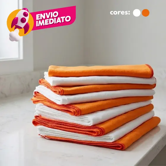 Flanela Limpeza Geral 40x60 100% Algodão Branca Ou Laranja Pano Multiuso Limpar Polir Secar