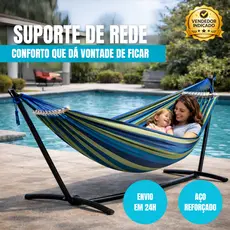 Suporte De Rede Descanso Área Externa Portátil Aço Reforçado C/ Gancho e Manipulo (SUPORTA 25OKG)