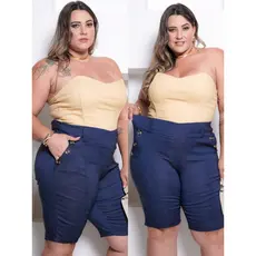 Bermuda Feminino Social Plus Size  Bengaline 40 - 52 Com 6 Botões
