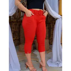 Calça Capri Feminino Plus Size Bengaline Fivela Forrado 40 - 52