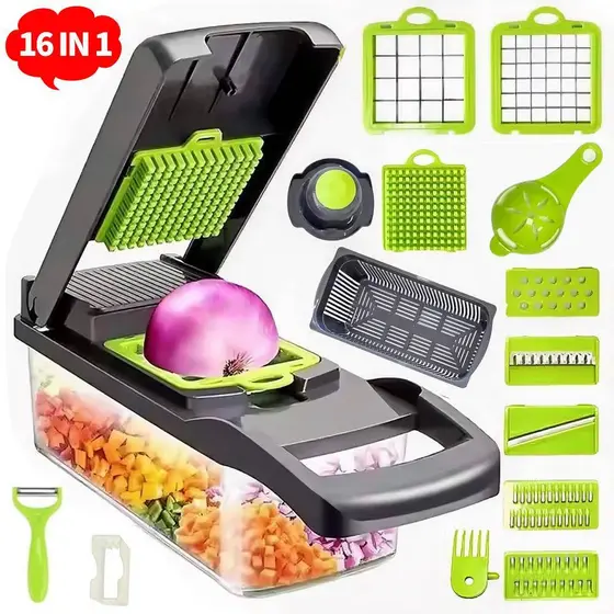 Fatiador Cortador Ralador 16 em 1 De Legumes, Multiuso Profissional Cozinha Slicer Aço InoxVerduras Frutas Alimentos
