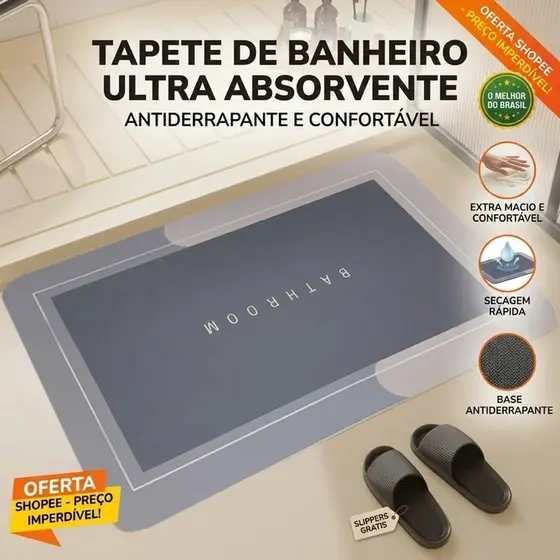 Tapete Antiderrapante de Banheiro Super Absorvente,Tapete Porta De Entrada 40X60cm