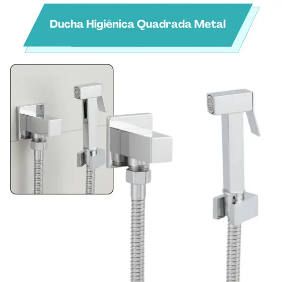 Ducha Higiênica Luxo Cromada Metal Quadrada Completa