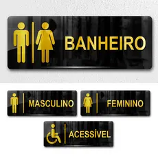 Placa Sinalização Banheiros WC 1/2/3/4 und - Acrílico Espelhado - Feminino, Masculino, Acessível