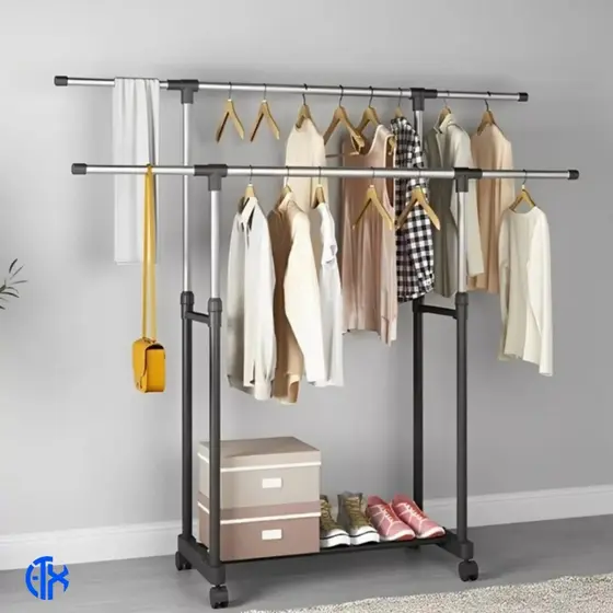 Arara Dupla Cabideira De Roupa Organizador Rodinha Regulável Estante Cabideiro Closet Portátil