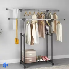 Arara Dupla Cabideira De Roupa Organizador Rodinha Regulável Estante Cabideiro Closet Portátil