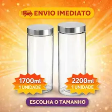 Pote de Vidro de 1700ml ou de 2200ml Tampa Inox com Vedação Com Rosca – Porta Mantimentos, Grãos, Café, Cereais, Farinha