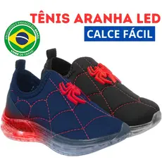 Tênis Infantil Menino Com Led Sapatinho Aranha Led Calce Fácil Macio e Confortável 20 ao 34