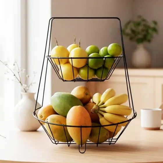 Fruteira De Mesa 2 Andares Em Ferro Aramada Organizador Multiuso Decorativo Decoração Cozinha Resistente