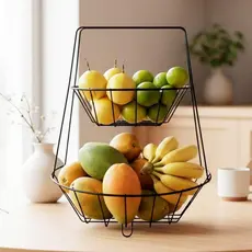Fruteira De Mesa 2 Andares Em Ferro Aramada Organizador Multiuso Decorativo Decoração Cozinha Resistente