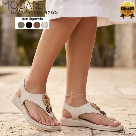 Sandália Modare Feminina De Ultraconforto Original Rasteira Ortopedica Esporão Elastico Pedra Casual