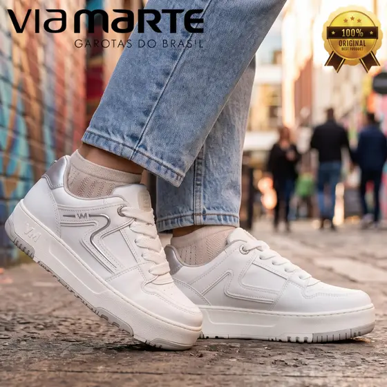 Tênis Via Marte Feminino Casual Branco Plataforma Confortável Antiderrapante Moderno Original