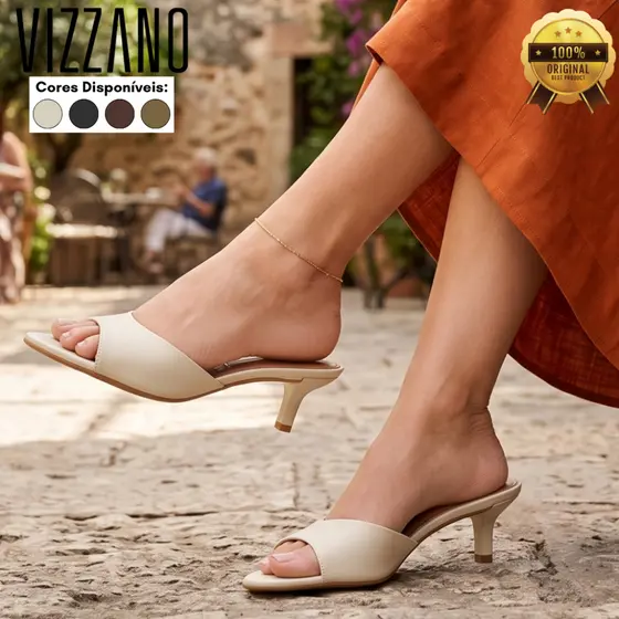 Sandália Tamanco Vizzano Feminino Salto Baixo Bico Fino Elegante Confortável Original Ref: 6576.101