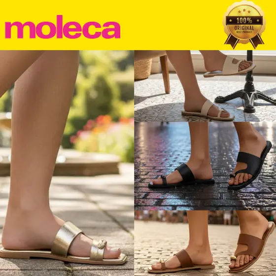 Rasteira Moleca Feminina Dedal Metálico Detalhes Sandália Conforto Baixa Tamanco Original